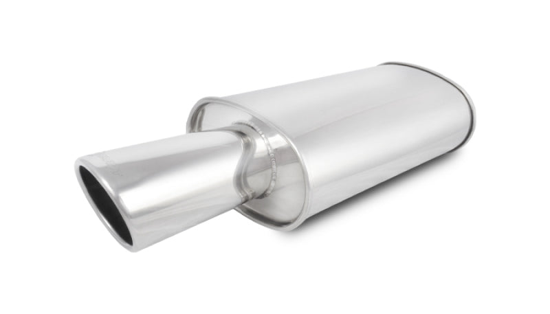 Vibrant StreetPower Turbo Oval Muffler with 4in Round Tip Angle Cut Rolled Edge