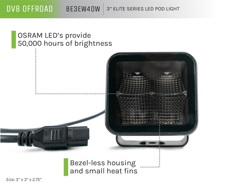 DV8 Offroad 3in Cube LED Light 40W Pod Light 5W LED - #BE3EW40W