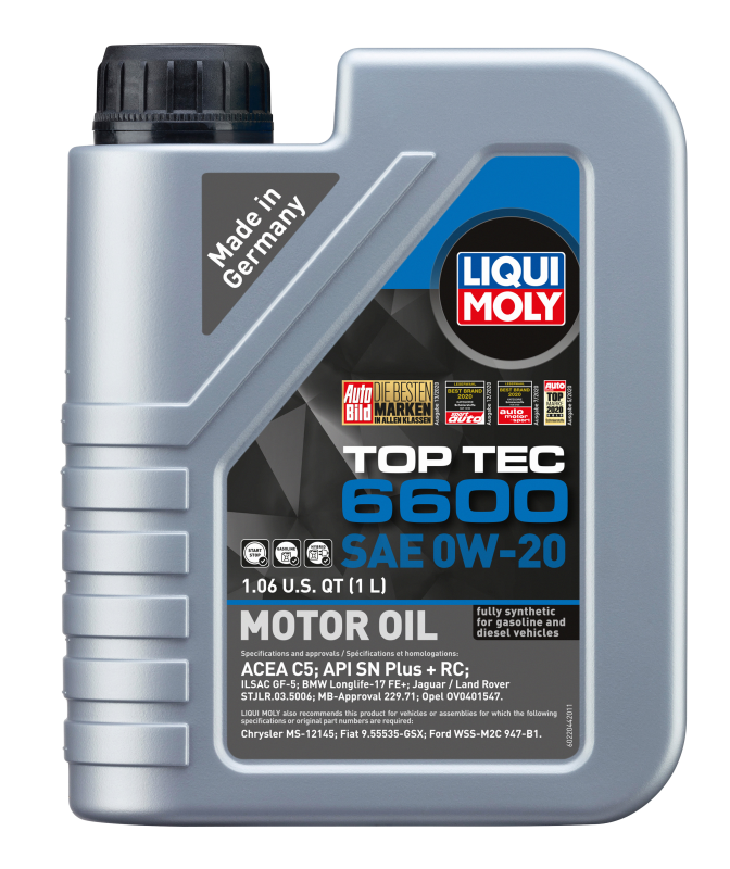 LIQUI MOLY 1L Top Tec 6600 Motor Oil SAE 0W-20 (22044) - Pack of 6