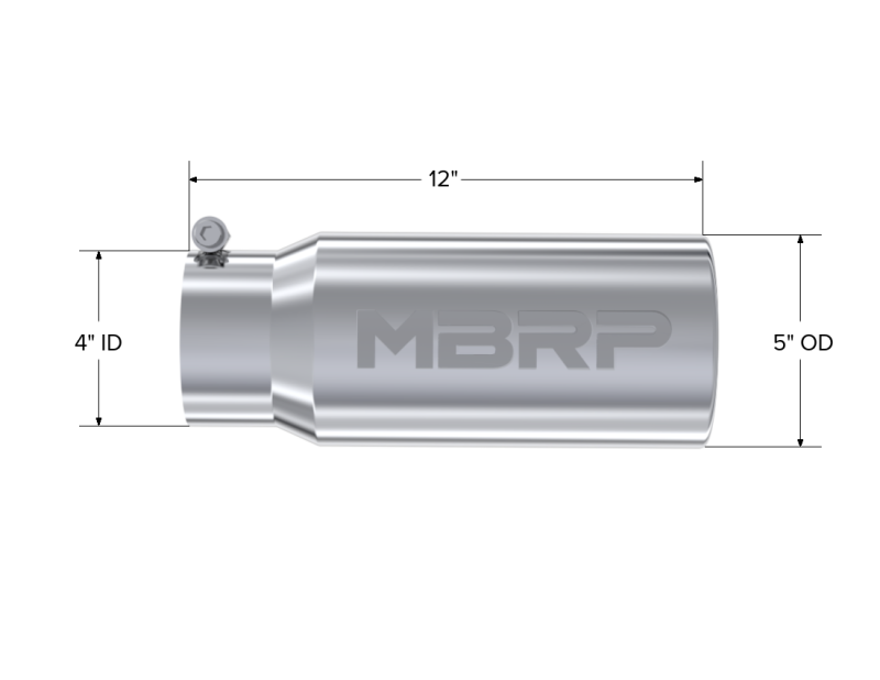 MBRP T5050 Exhaust Tip - 5" OD Rolled Straight 4" inlet 12" length | T304 Stainless