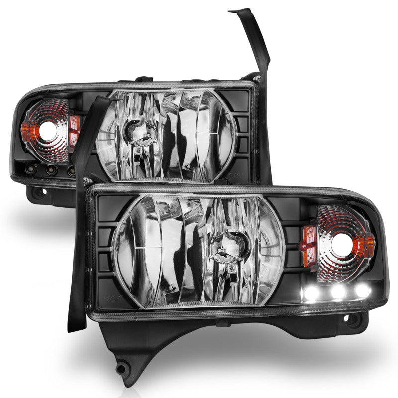 ANZO 1994-2002 Dodge Ram 2500 Crystal Headlights - LED Accent 1PC