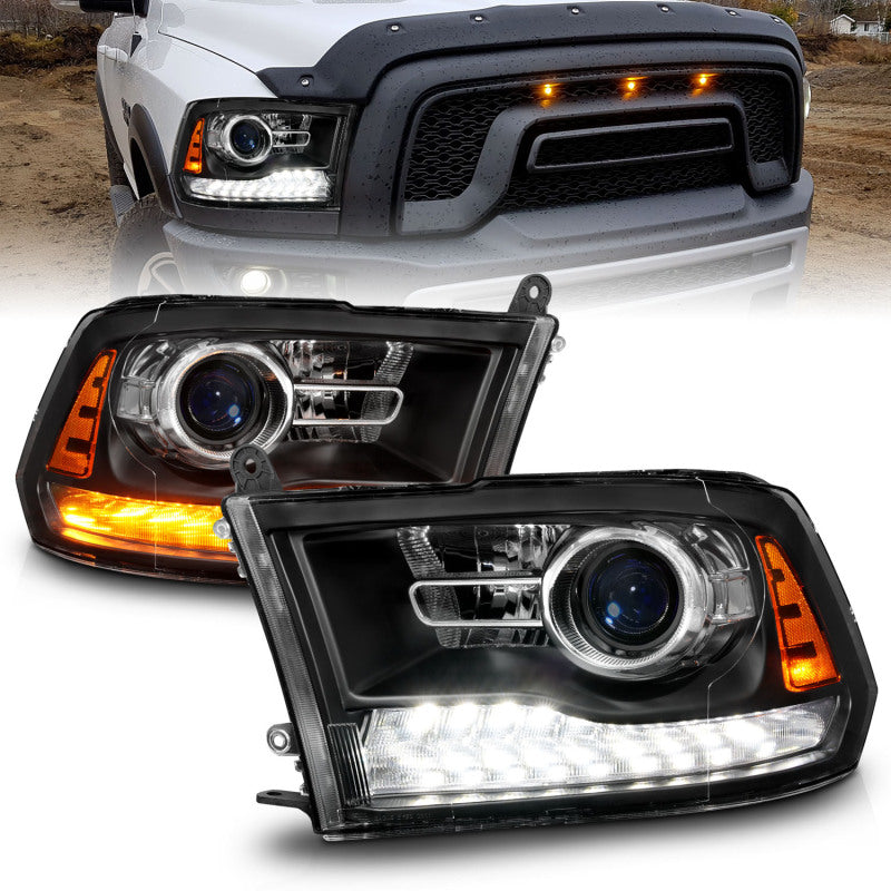 ANZO 2011-2018 RAM 1500 LED Projector Headlights - Matte Black Clear Lens w/ Sequential Signal (For All Models)