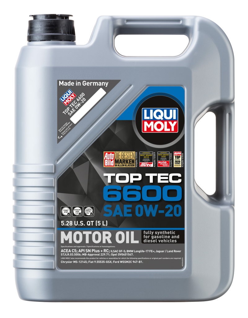 LIQUI MOLY 5L Top Tec 6600 Motor Oil SAE 0W-20 (22046) - Pack of 4