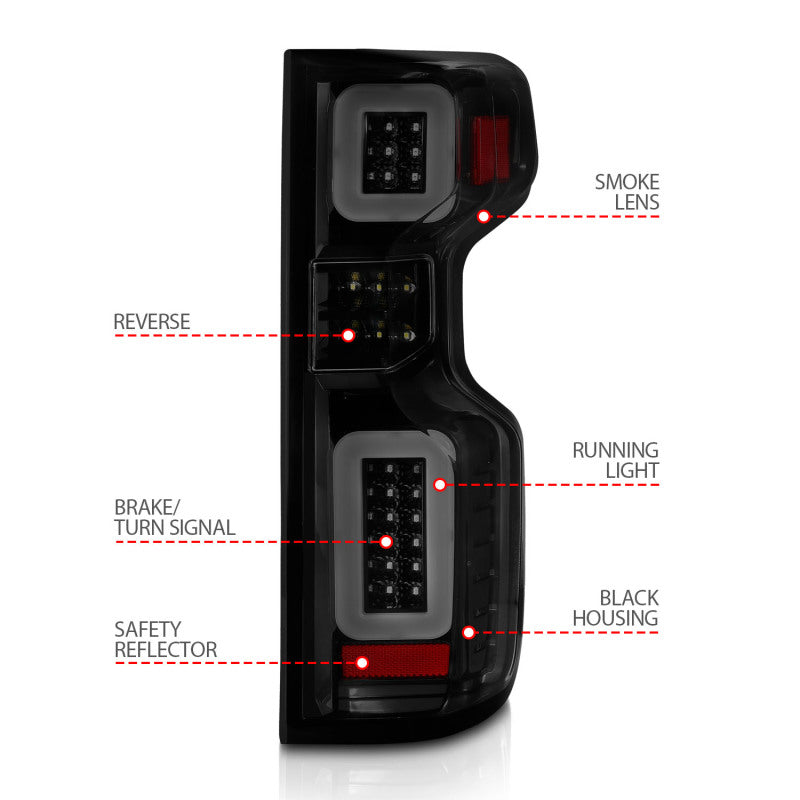 ANZO 19-21 Chevy Silverado Work Truck Full LED Taillights Blk Housing Smoke Lens G2 (w/C light Bars)