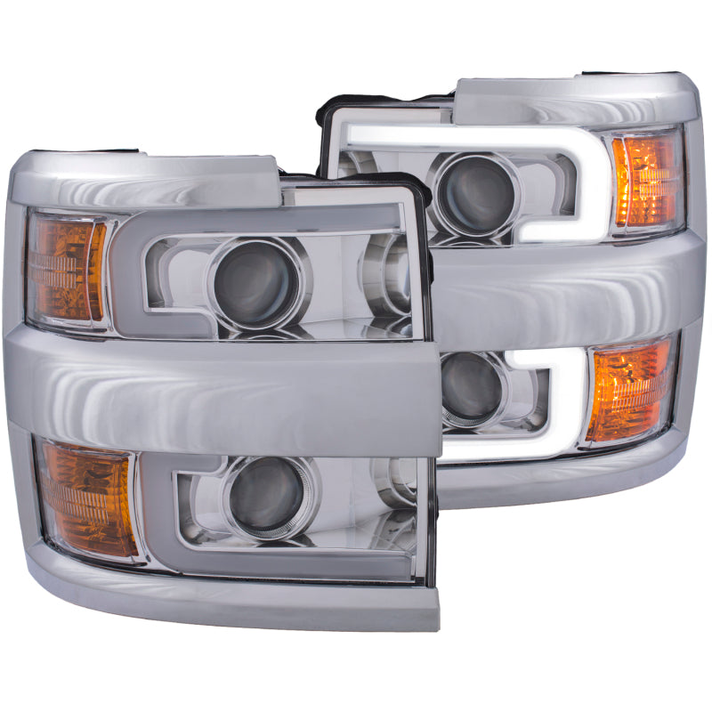 ANZO 2015-2019 Chevrolet Silverado 2500 HD LED Projector Headlights - Switchback Chrome (Chrome Trim) (Halogen Models Only)
