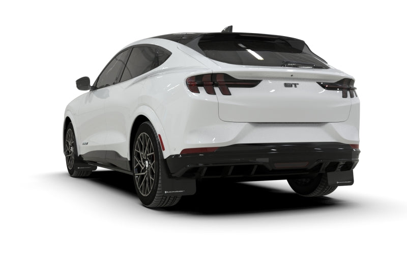 Rally Armor Mud Flaps - 2021-2025 Ford Mustang Mach-E - RAL UR Blk Flap/Met. Blk Logo - #MF96-UR-BLK-MBK