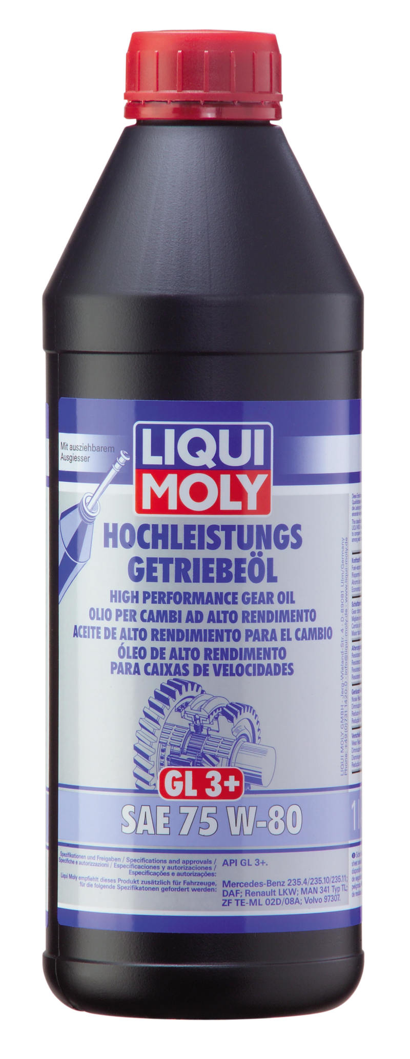 LIQUI MOLY 1L High Performance Gear Oil (GL3+) SAE 75W-80 (22080) - Pack of 6