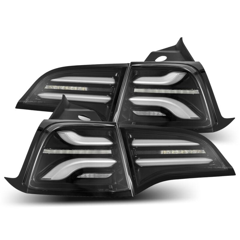 AlphaRex 601010 17-22 Tesla Model 3 PRO-Series LED Tail Lights Jet Black w/Sequential Signal