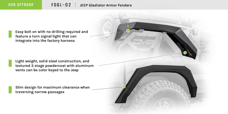 DV8 Offroad 2019+ Jeep Gladiator Armor Fenders - #FDGL-02