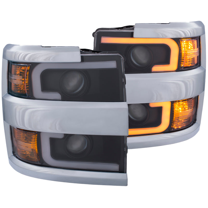 ANZO 2015-2019 Chevrolet Silverado 2500 HD LED Projector Headlights - Switchback Black (Chrome Trim) (Halogen Models Only)