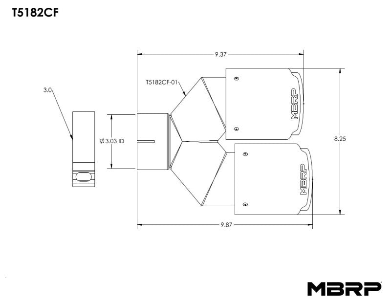 MBRP T5182CF Passenger Side, Dual Wall, Carbon Fiber