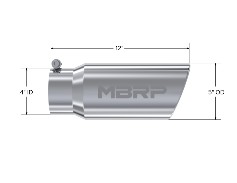 MBRP T5051 Exhaust Tip - 5" OD Angled Rolled End 4" inlet 12" length | T304 Stainless