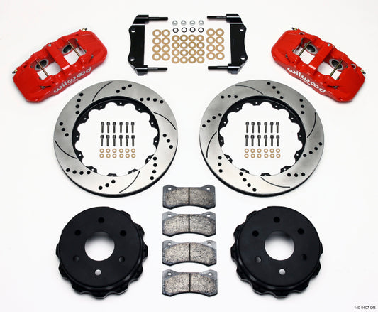 Wilwood AERO4 RearTruck Kit 14.25in Drill Red 1999-2010 GM 1500-SUV 1 Piston OE Caliper - #140-9407-DR