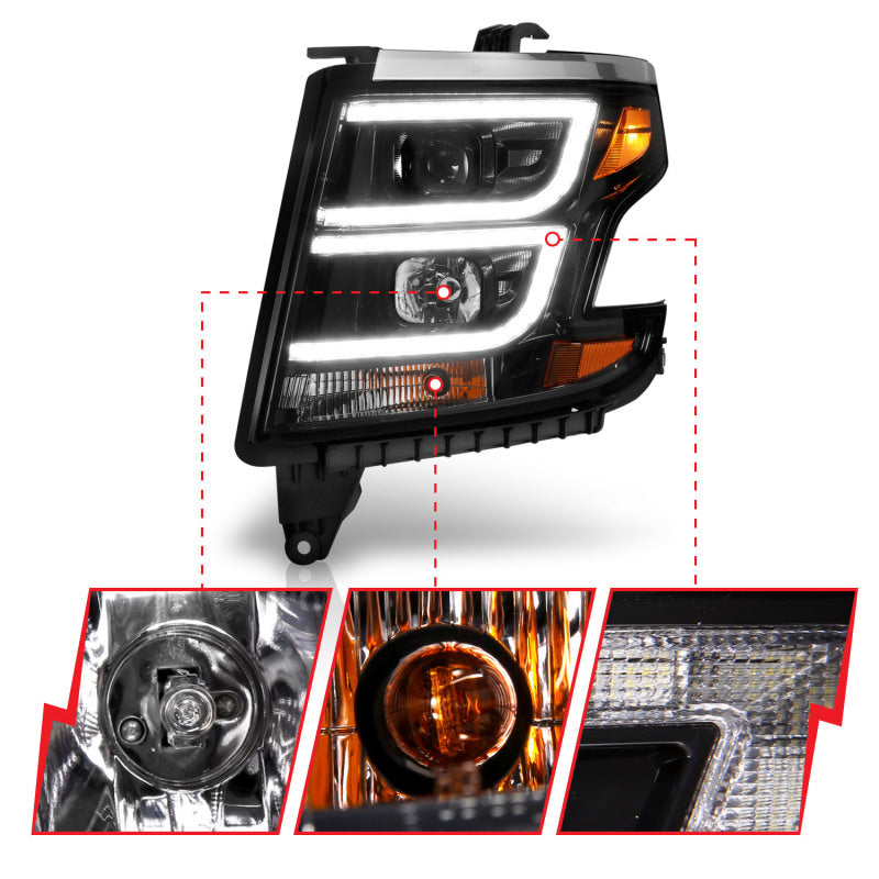 ANZO 2015-2020 Chevrolet Suburban LED Projector Headlights - C Bar Black w/ DRL