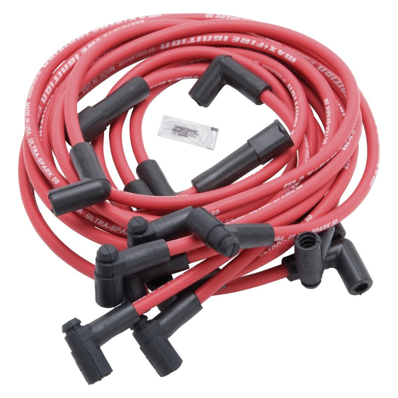 Edelbrock 22713 Spark Plug Wire Set SBC 1978-1986 V8 HEI 50 Ohm Resistance Red Wire (Set of 8)