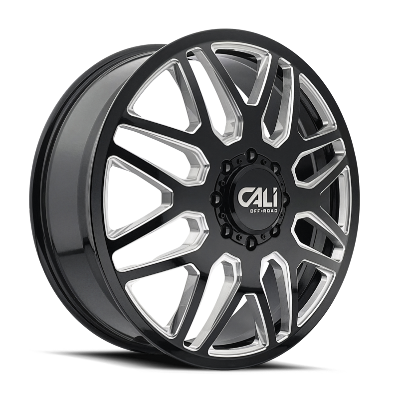 Cali Off-Road Invader Dually Front 24x8.25 8x165.1 115mm Gloss Black Milled Wheel 9115D-24881BMF115