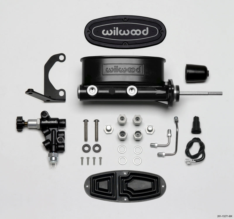 Wilwood HV Tandem M/C Kit w L/H Bracket & Prop Valve - 7/8in Bore Black-W/Pushrod - #261-13271-BK