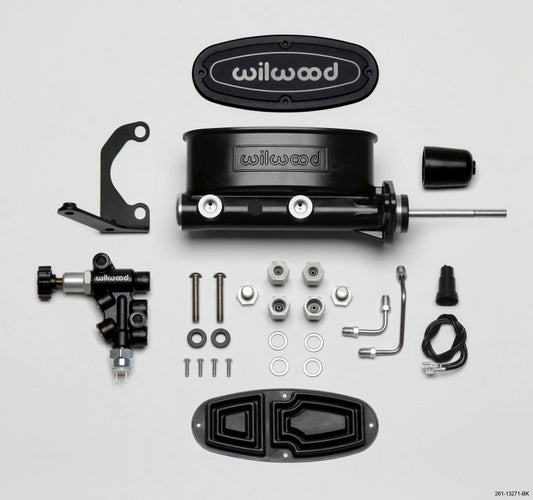 Wilwood HV Tandem M/C Kit w L/H Bracket & Prop Valve - 7/8in Bore Black-W/Pushrod - #261-13271-BK