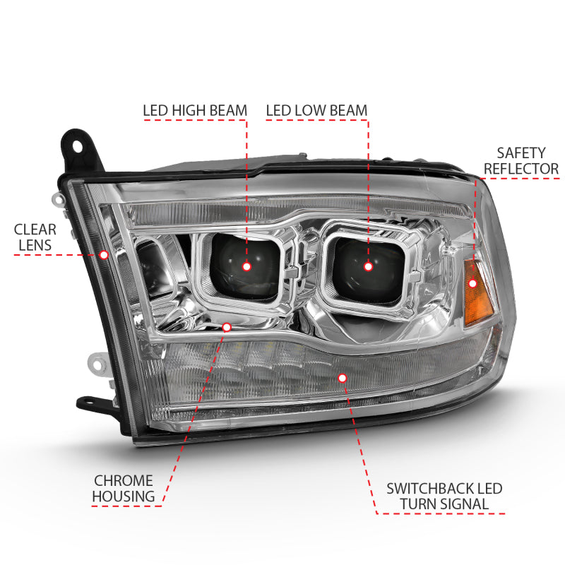 ANZO 2011-2018 RAM 1500 LED Projector Headlights - Dual Switchback Chrome (For All Models)
