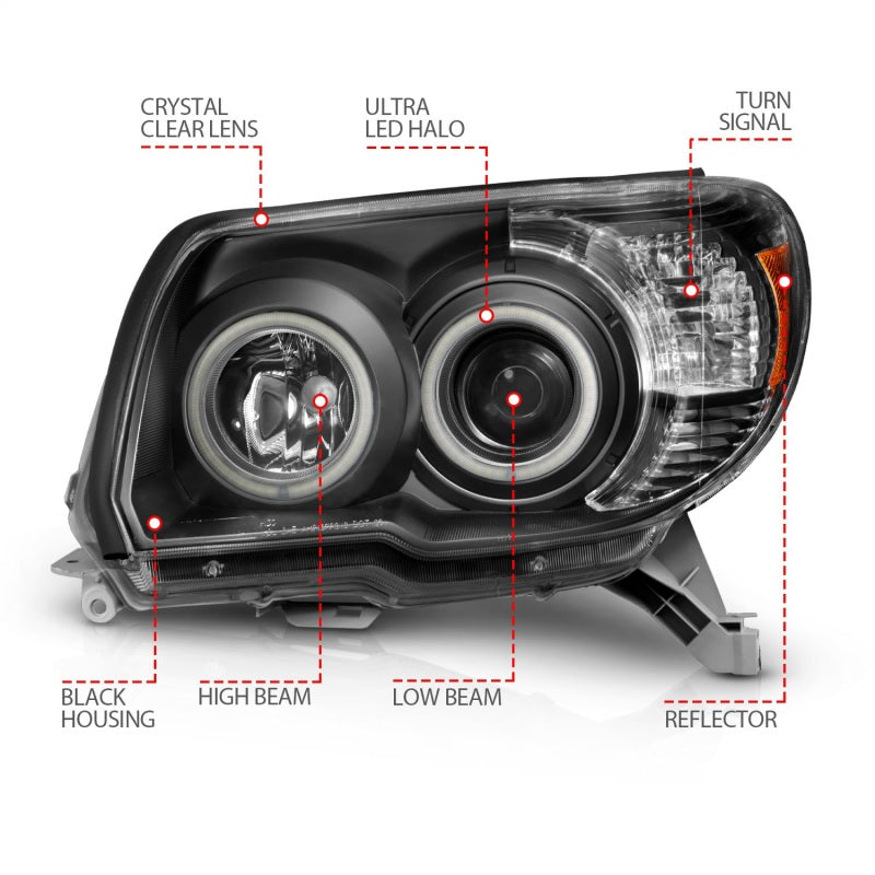 ANZO 2006-2009 Toyota 4Runner LED Projector Headlights - Black w/ RX Halo (No Bulbs Included)