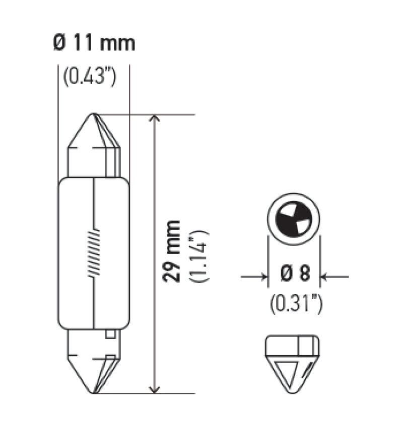 HELLA 6428 12V 3W SV7-8 T2.25 8x28mm Bulb