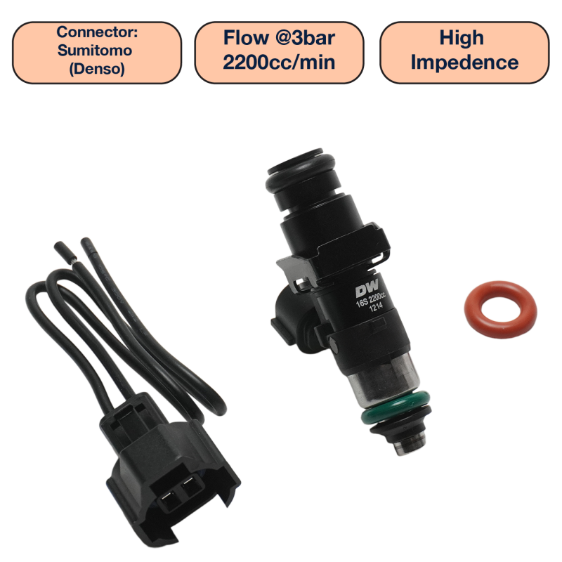 DeatschWerks Universal 2200cc Single Fuel Injector / 48mm Length / 14mm O-Ring Seals