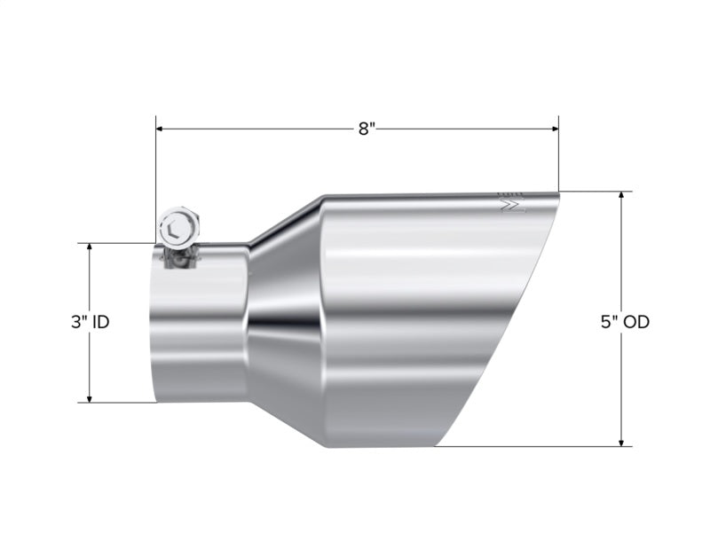 MBRP Univ T304 Tip 3on ID / 5in OD Out / 8in Length Angle Cut Dual-Wall