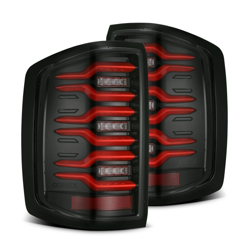 AlphaRex 620050 14-18 Chevrolet Silverado 1500 Luxx-Series LED Tail Lights Black/Red w/Activation Light/Sequential Signal