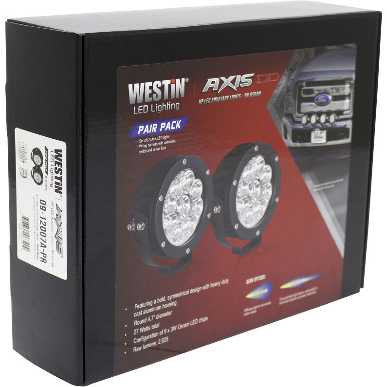 Westin 09-12007A-PR Axis LED Auxiliary Light 4.75 inch Round Spot with 3W Osram (Set of 2) Black