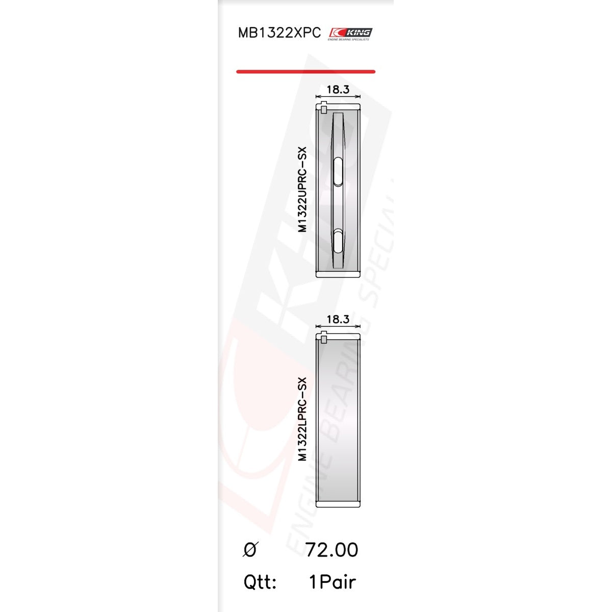 King VW V8/V10, R8/RS6, Huracan - Alpha Series Racing Main Bearings Set MB1322XPC-STD - Fits Audi, Lamborghini