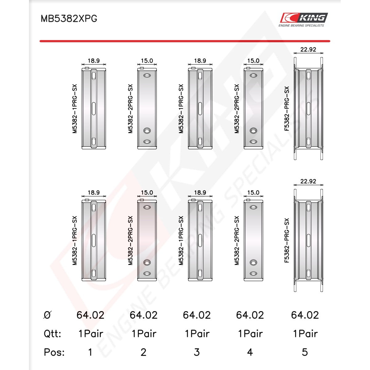 King Subaru EJ20/EJ22/EJ25 (INCL. Turbo) Main Bearing Set MB5382XPG-STD - Fits Subaru, Saab