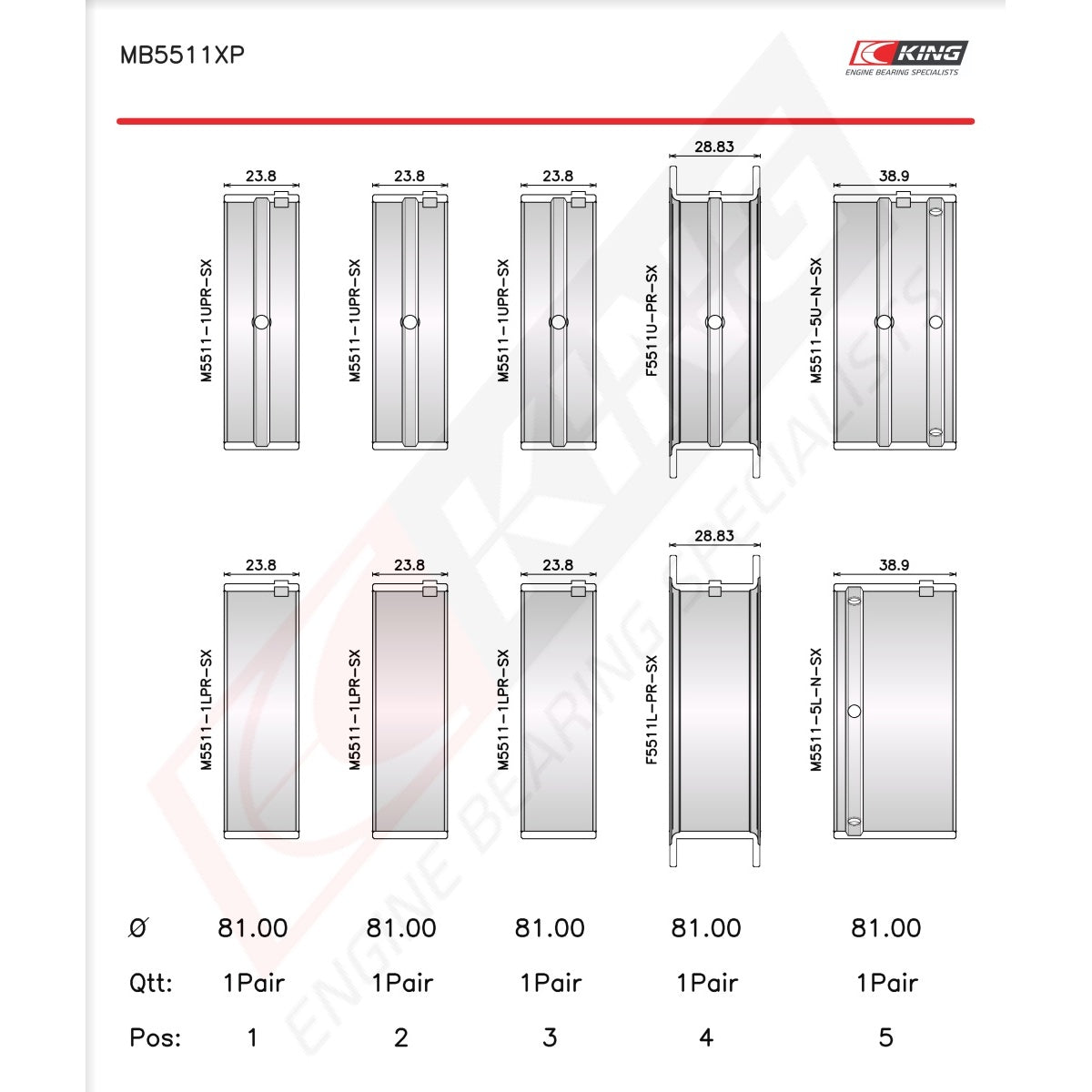 King GM V8 326, 350, 389, 400 Racing Main Bearings MB5511XP-STD - Fits Pontiac, Buick, Oldsmobile
