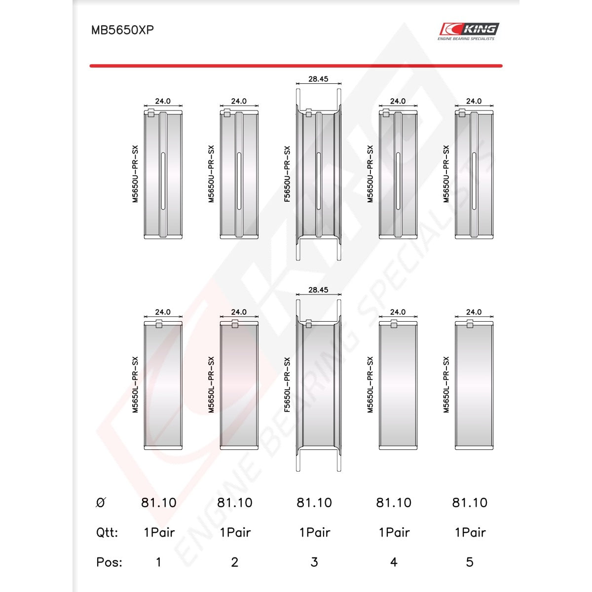 King Ford 370, 429, 460 16V OHV Racing Tri-metal Main Bearing Set MB5650XP-STD - Fits Ford, Mercury, Lincoln