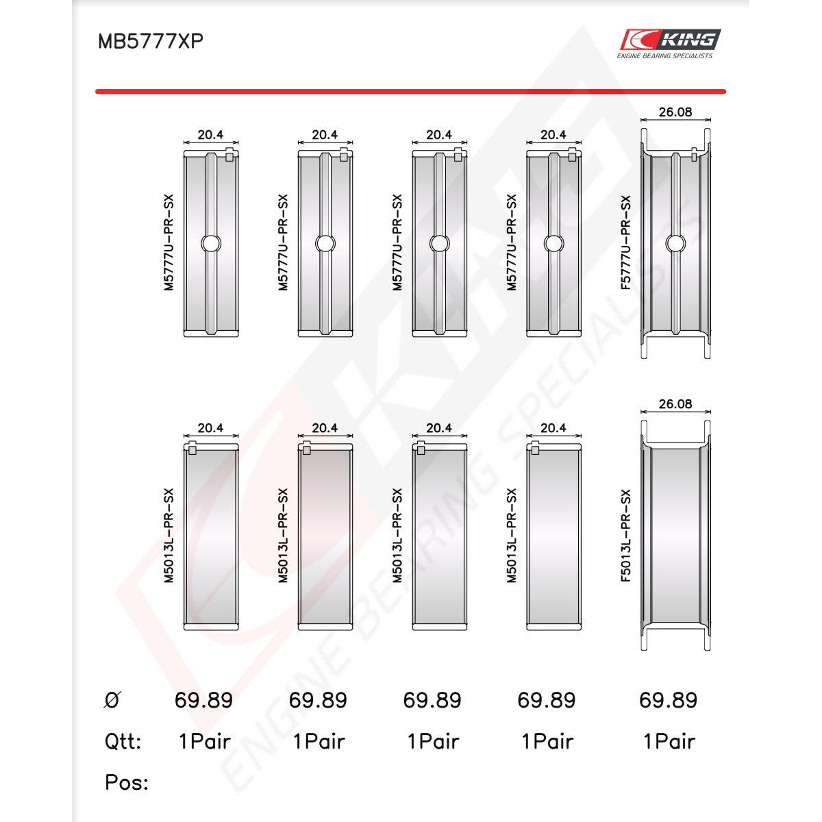 King GM DART LS NEXT Racing Tri-metal Main Bearing Set MB5777XP STDX - Fits Chevrolet, GMC, Holden