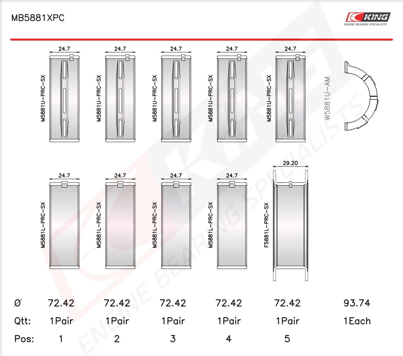 King Ford Godzilla 7.3L - Coated XPC Racing Main Bearings Set MB5881XPC STDX - Fits Ford, Blue Bird