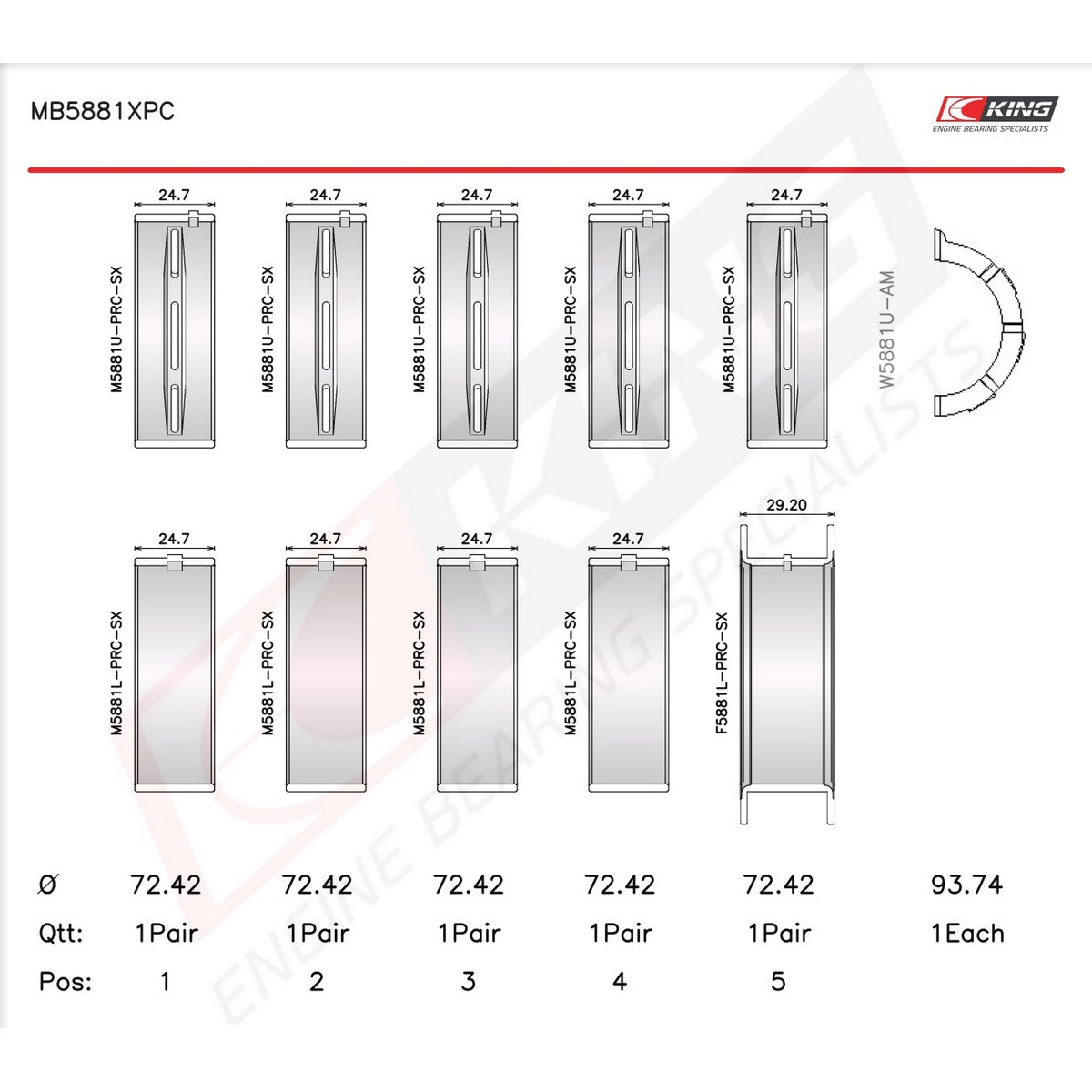 King Ford Godzilla 7.3L - Coated XPC Racing Main Bearings Set MB5881XPC-STD - Fits Ford, Blue Bird