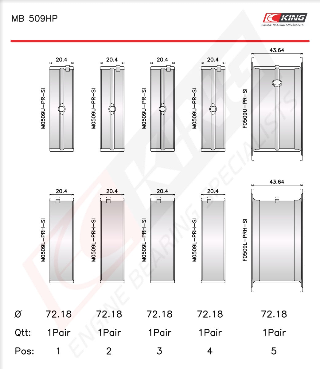 King Chevrolet 400 V8 Racing Main Bearings MB 509HP 020 - Fits Chevrolet, GMC, Pontiac