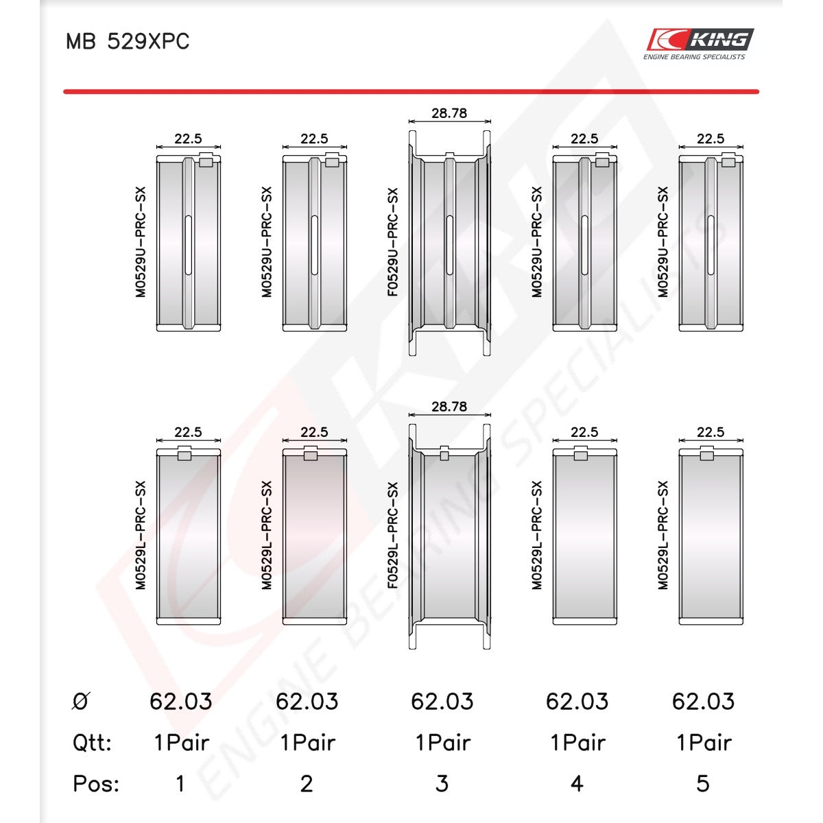 King Ford 260CI 289CI 302 5.0L WINDSOR Main Bearing Set MB529XPCSTDX - Fits Ford, Mercury, Lincoln