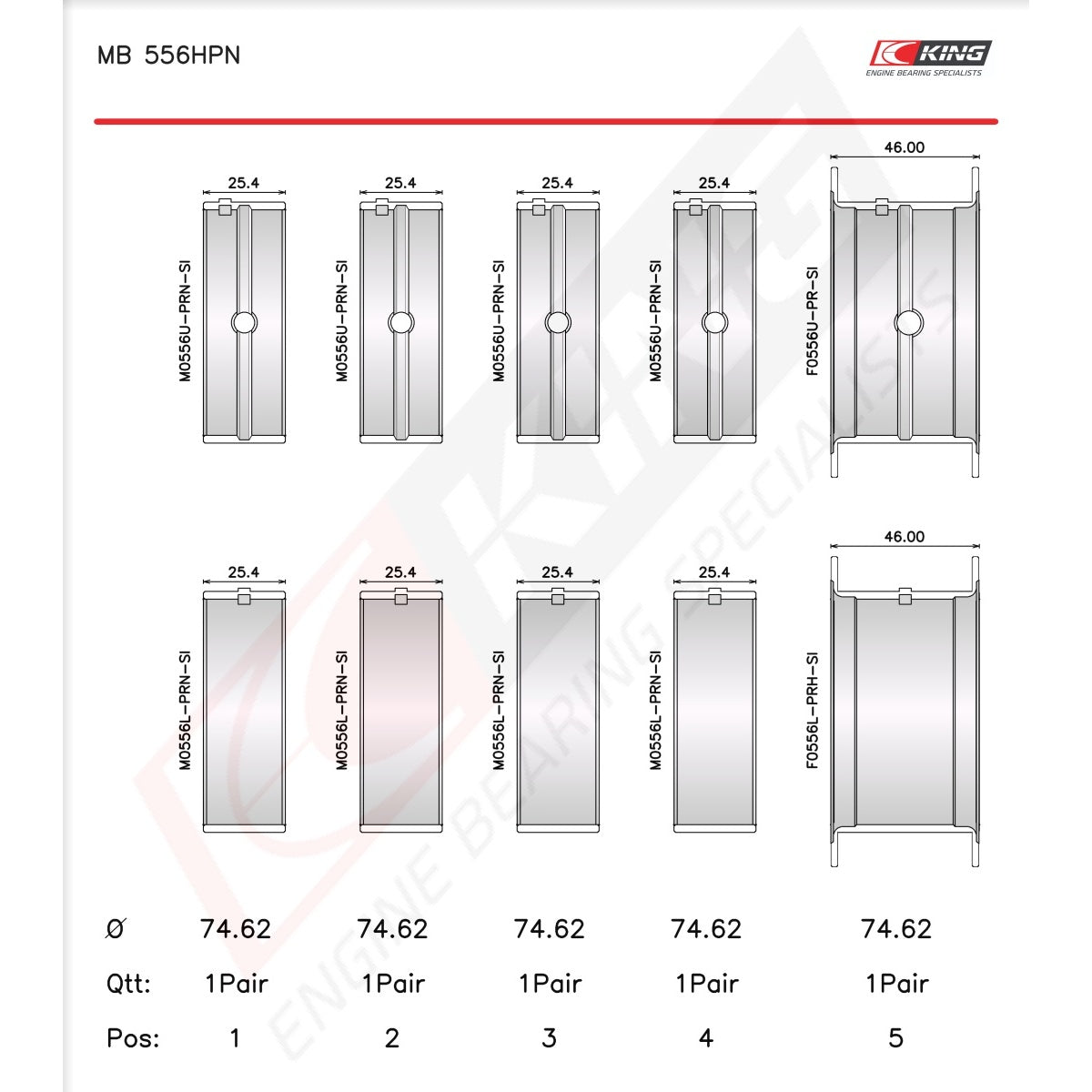 King Chevrolet 396-502 BBC GEN IV, V, VI V8 - Narrow Racing Main Bearing Set MB 556HPN 001 - Fits Chevrolet, GMC, Pontiac