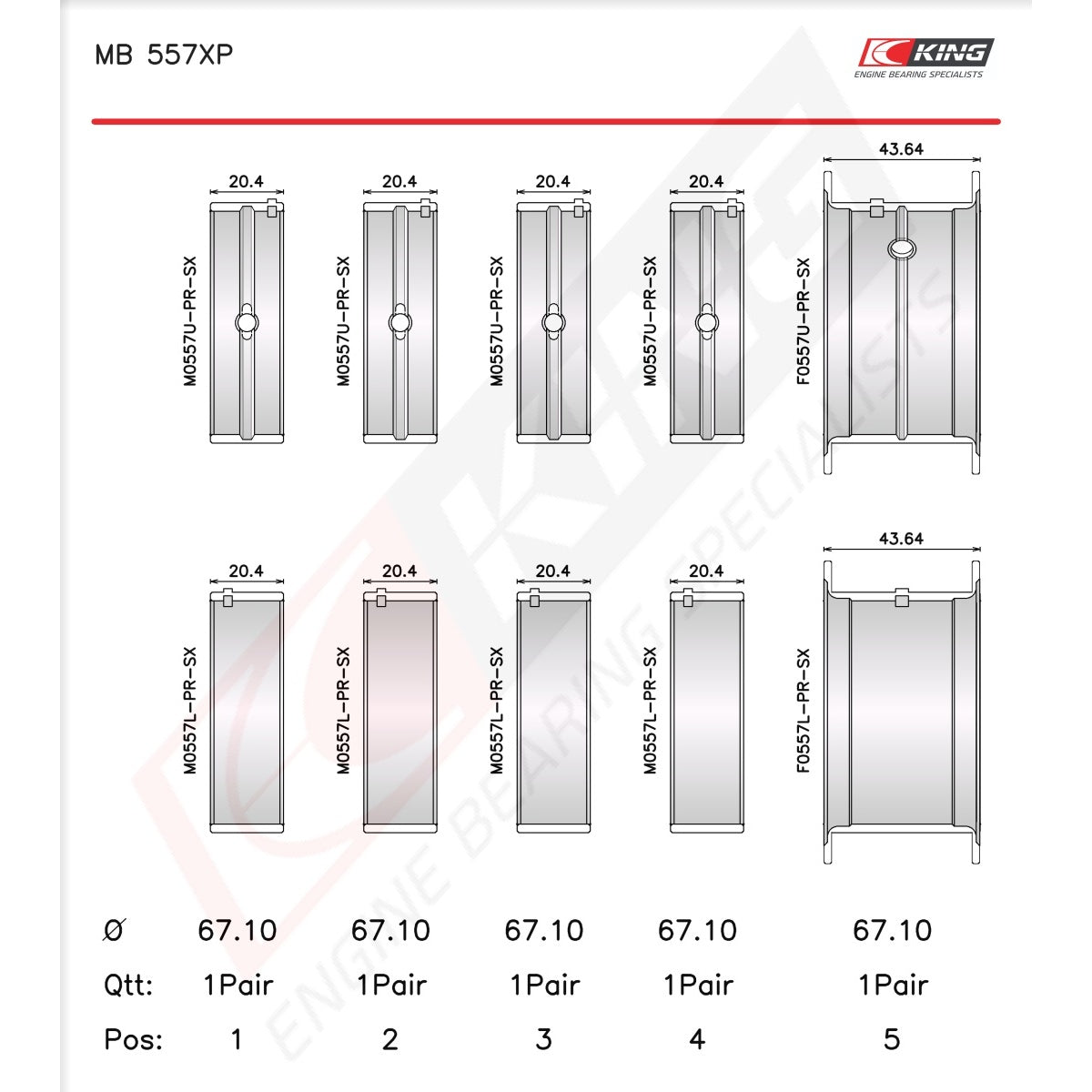 King GM SBC 262, 267, 302, 307, 327, 350 - Tri-Metal Racing Main Bearings MB 557XP-STD - Fits Chevrolet, GMC, Pontiac