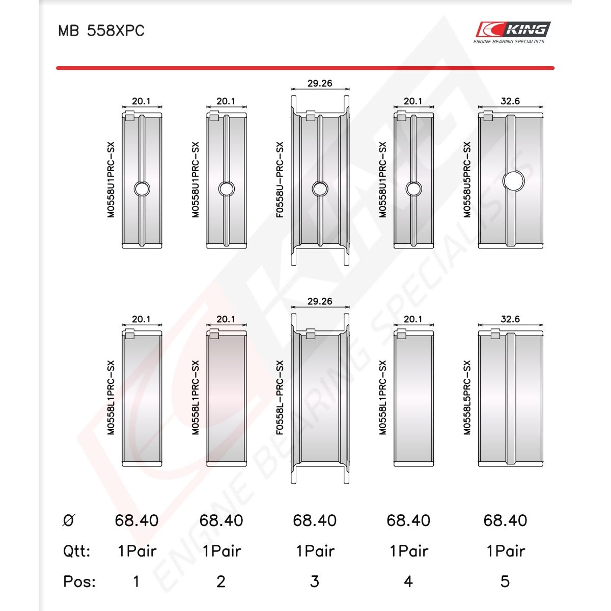 King Chrysler 273, 301, 313, 318, 340 Racing Main Bearings Set MB 558XPC-STD - Fits Dodge, Plymouth, Fargo