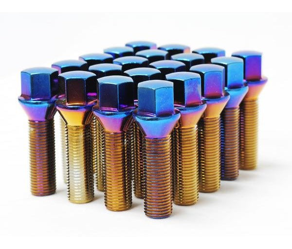 Wheel Mate 40601N Mevius Lug Bolt Set Chrome Neon M14x1.50 27mm 60 Degree Cone Seat - Set of 20