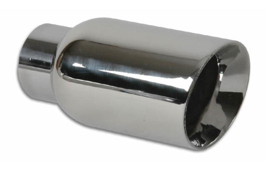 Vibrant 4in OD Round SS Exhaust Tip (Double Wall Angle Cut Beveled Outlet) 3in.