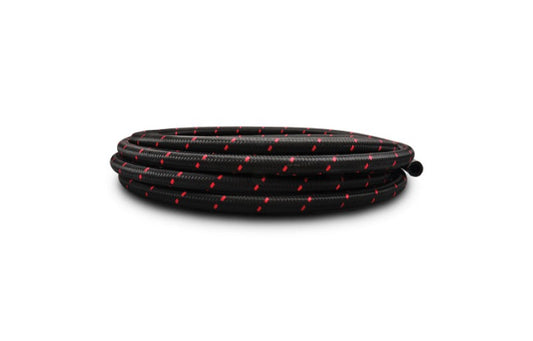 Vibrant -4 AN Two-Tone Black/Red Nylon Braided Flex Hose (5 foot roll)