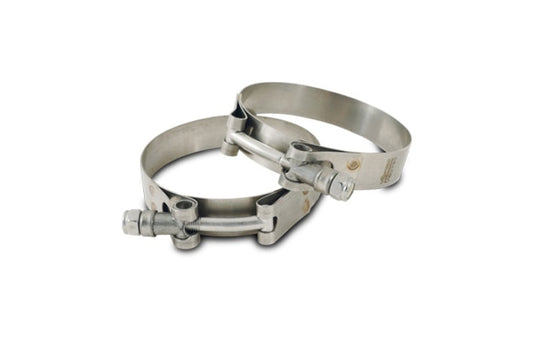 Vibrant Stainless Steel T-Bolt Clamps - Clamp Range 1.38in-1.57in (2 Pack)