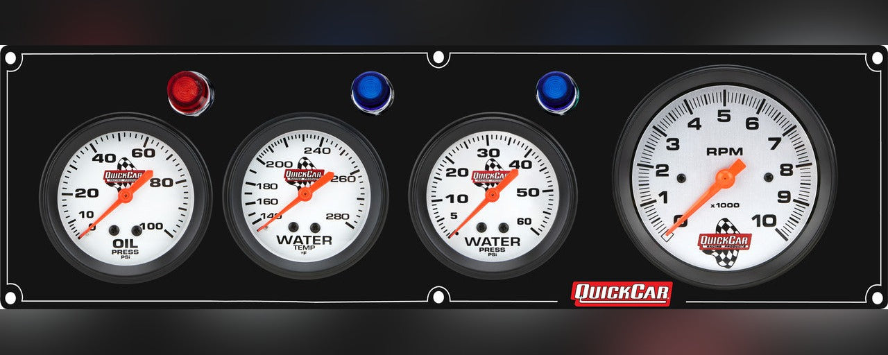 QuickCar Legend Gauge Panel w/611-6002 - Black Plate, OP/WT/WP/Tach