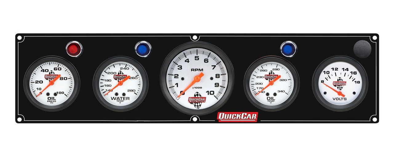 QuickCar Legend Gauge Panel w/611-6002 - Black Plate, OP/WT/Tach/OT/VT