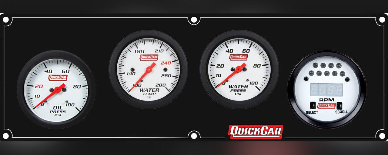 QuickCar Extreme Gauge Panel w/611-7010 - Black Plate, OP/WT/WP/Tach