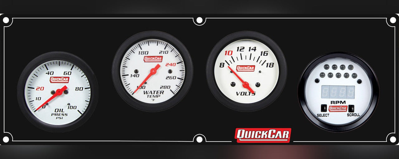 QuickCar Extreme Gauge Panel w/611-7010 - Black Plate, OP/WT/VT/Tach