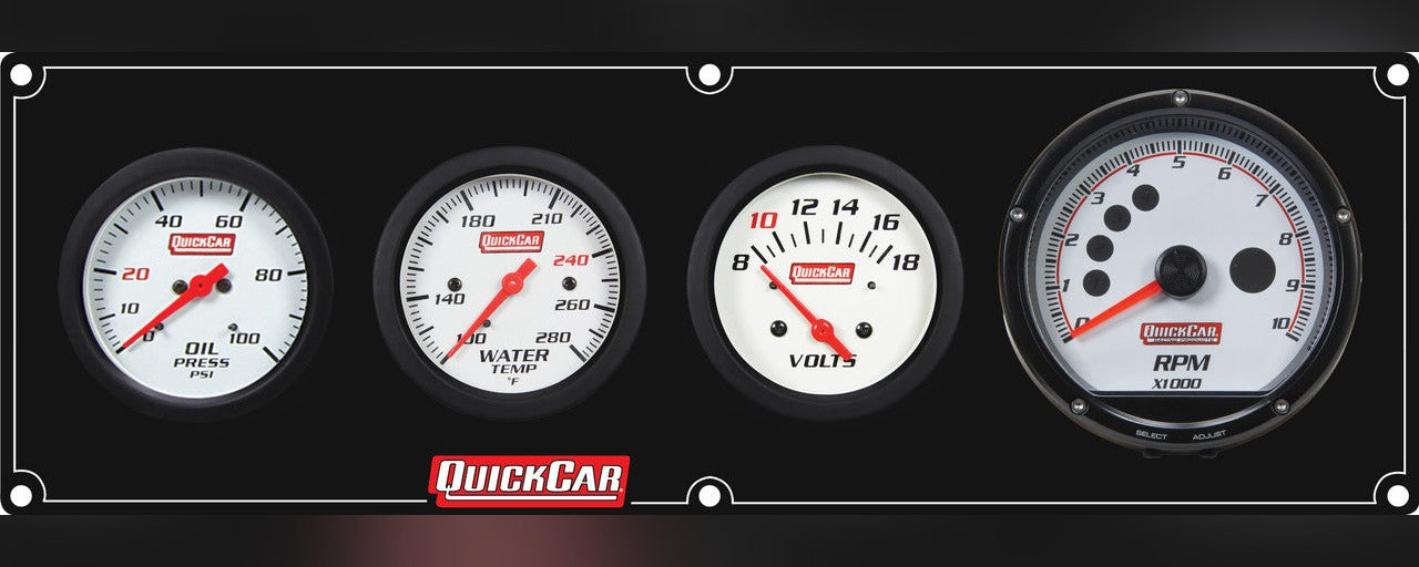 QuickCar Extreme Gauge Panel w/63-001 - Black Plate, OP/WT/VT/Tach